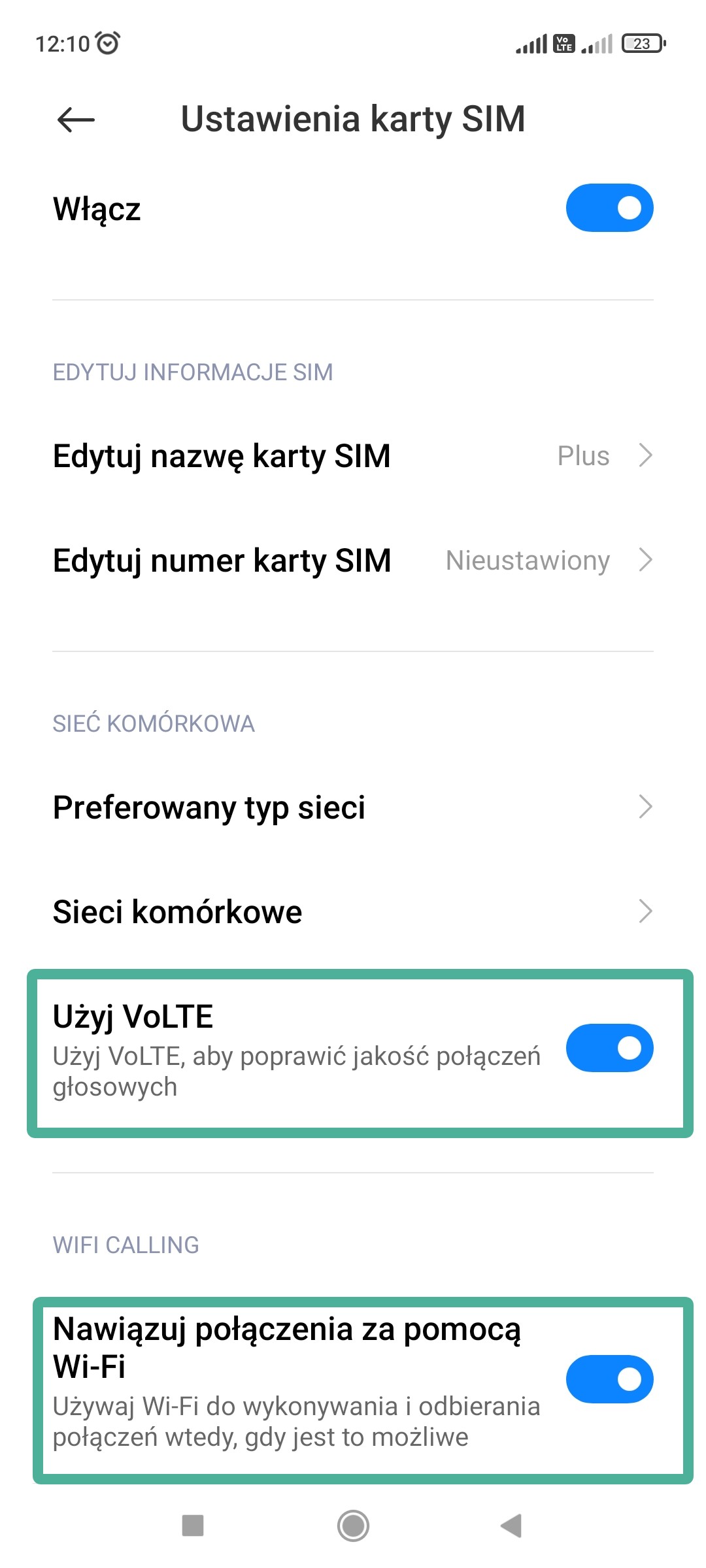 VoWiFi i VoLTE na telefonie z systemem Android